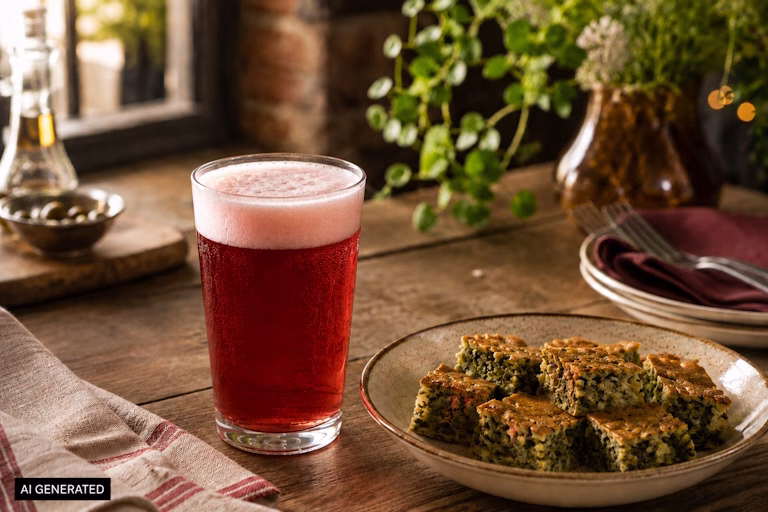 Birra al melograno, peperoni in saor ed erbazzone: due abbinamenti da scoprire all’aperitivo 1 Birra aromatizzata e erbazzone AI