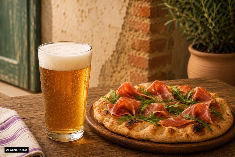 Pinsa con prosciutto crudo e gnocco fritto con mortadella: gli abbinamenti da provare con la birra IPA 1 IPA pinsa e prosciutto AI
