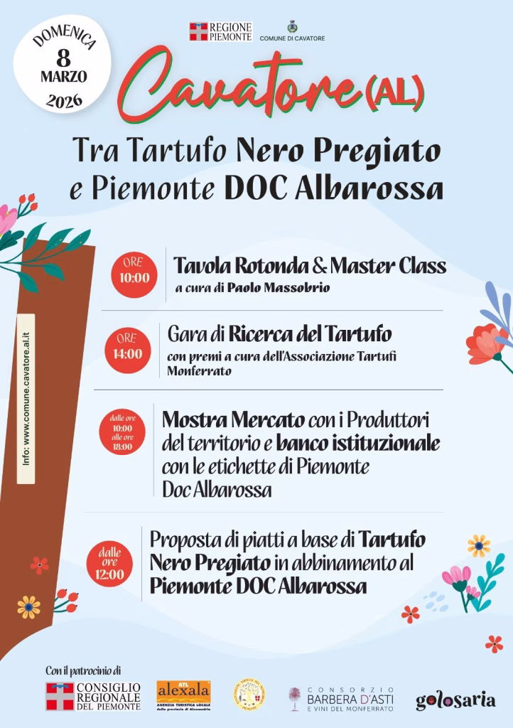 Albarossa protagonista l’8 marzo a Cavatore (AL) nel calendario 2026 del Consorzio Barbera d’Asti 1 Albarossa protagonista l’8 marzo a Cavatore (AL) nel calendario 2026 del Consorzio Barbera d’Asti