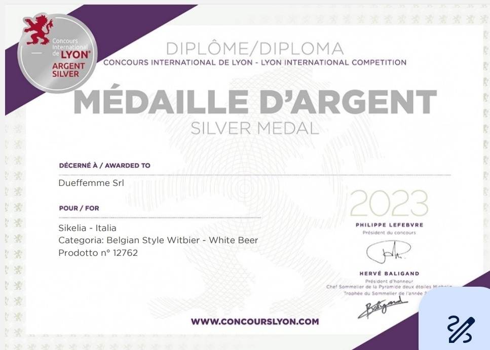 La birra SIKELIA di Realmalto vince l'argento al Concorso Internazionale di Lyon 1 birra SIKELIA di Realmalto