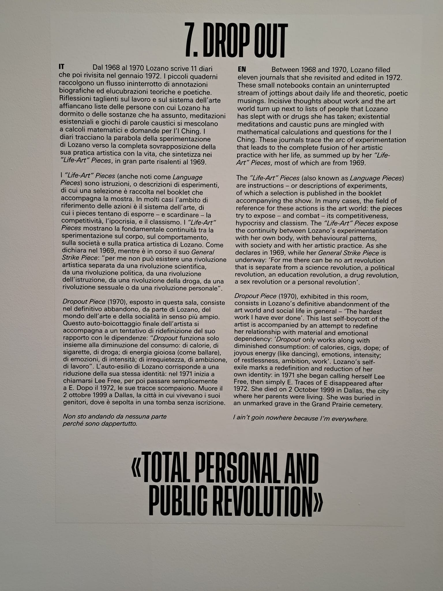 "Lee Lozano. Strike" Pinacoteca Agnelli
