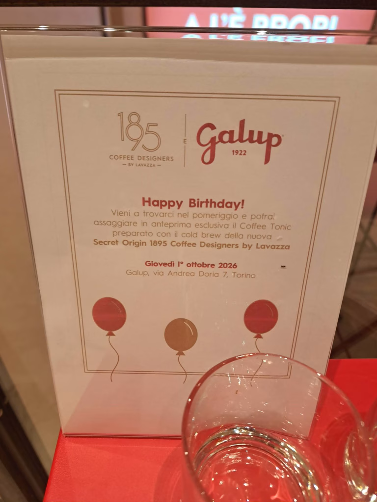 Galup festeggia il primo anno a Torino con 1895 Coffee Designers by Lavazza, 1° ottobre 2026 1 Galup festeggia il primo anno a Torino con 1895 Coffee Designers by Lavazza, 1° ottobre 2026